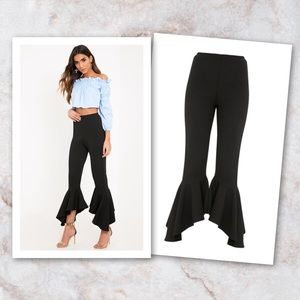 PLT | Lourdes Black Asymmetric Flare Hem Pants